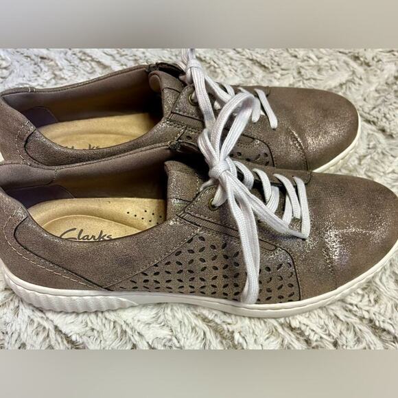 Clarks Collection Metallic Brown Leather Sneakers Women’s Size 8.5 - Picture 3 of 7